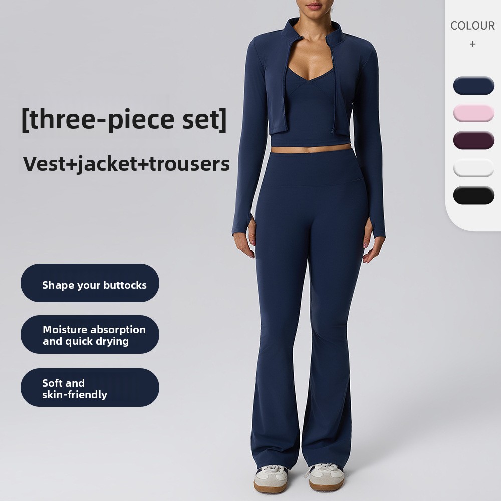 Yoga Fitness Jacket - طقم لياقة بدنية ثلاثي القطع بتصميم