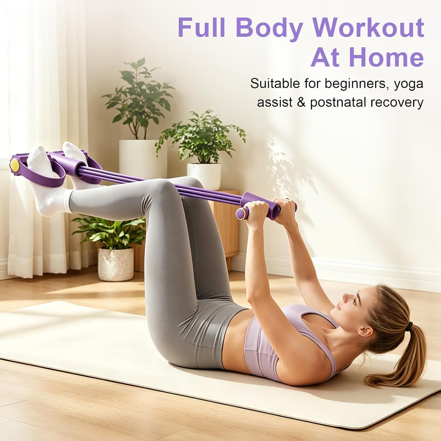 Yoga Fitness Stretching Strap - حبل مقاومة متعدد الوظائف بأربعة أنابيب،