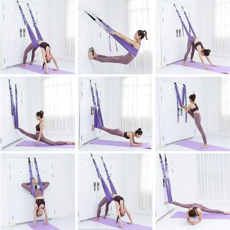 مجموعة أرجوحة يوغا هوائية قابل - مراجعة Yoga Fitness Stretching Strap وسعره